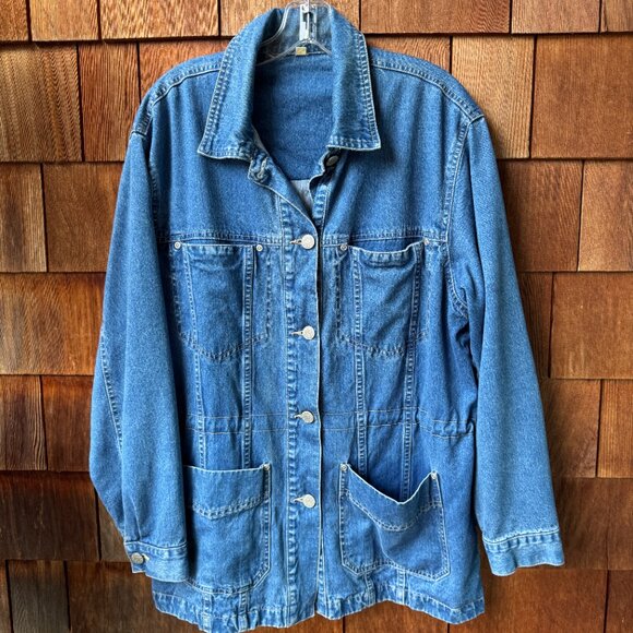 VINTAGE AEROS JEANS Blue Denim Button Front Barn Jacket - Gender Neutral Large - Picture 1 of 10